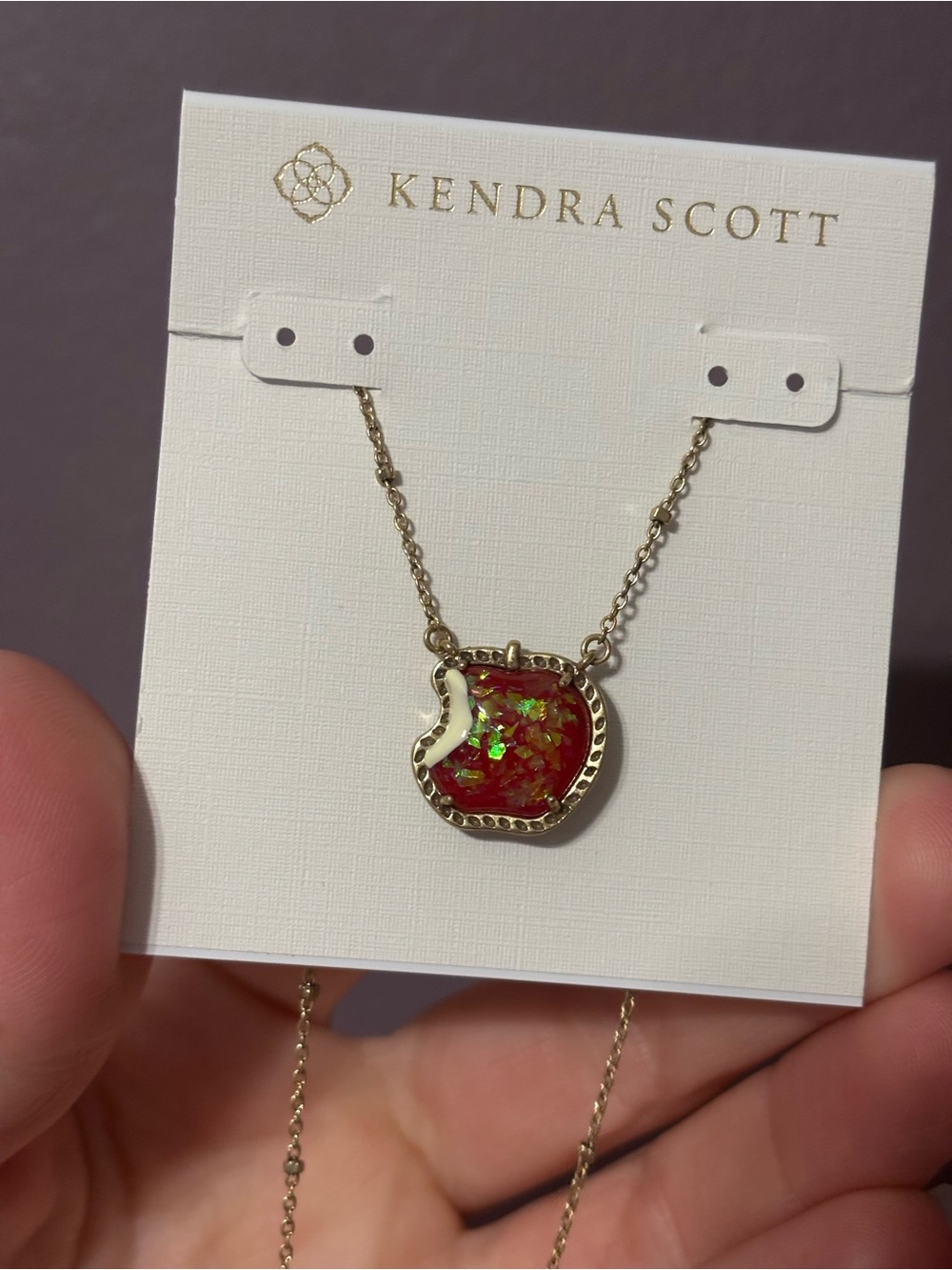 Kendra Scott Gold-Tone Necklace with Red Iridescent Apple Charm